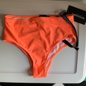 Prettylittlething neon orange high waist kamara bikini bottom 10 nwt